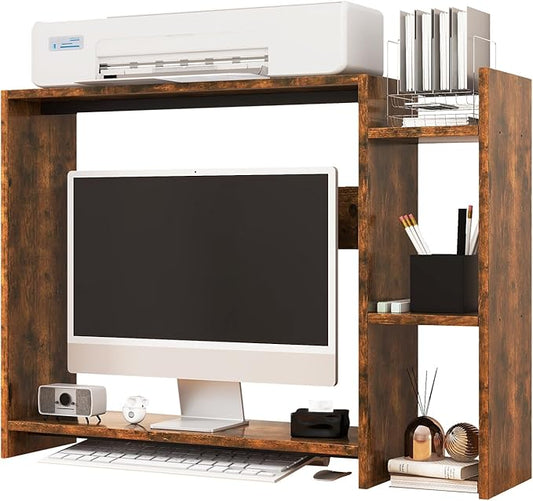 IBUYKE Desktop Bookshelf,36.8" Desktop Organizer Shelf,Wood Desk Hutch for Computer Monitor,Display Shelf for Office Home Dormitory,Brown TMZ008H