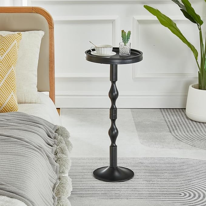 Small Round Drink Table,Pedestal Tables,Small Round Side Table for Narrow Spaces,End Table for Living Room, Bedroom, Bathroom,Balcony (Black)