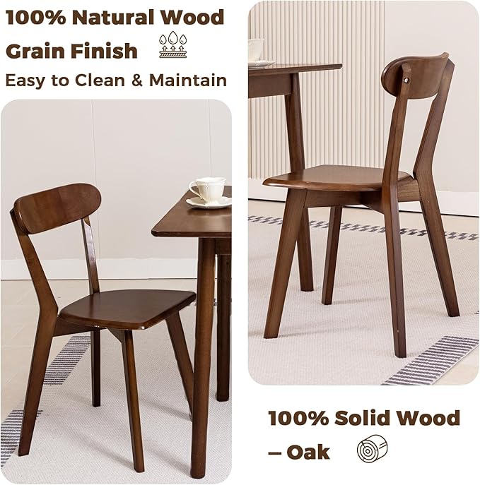 DELAVIN Soild Wood Dining Chairs Set of 6, Mid Century Oak Wood Kitchen Chairs, Vintage Dining Room Chairs Set Suitable for Kitchen, Walnut