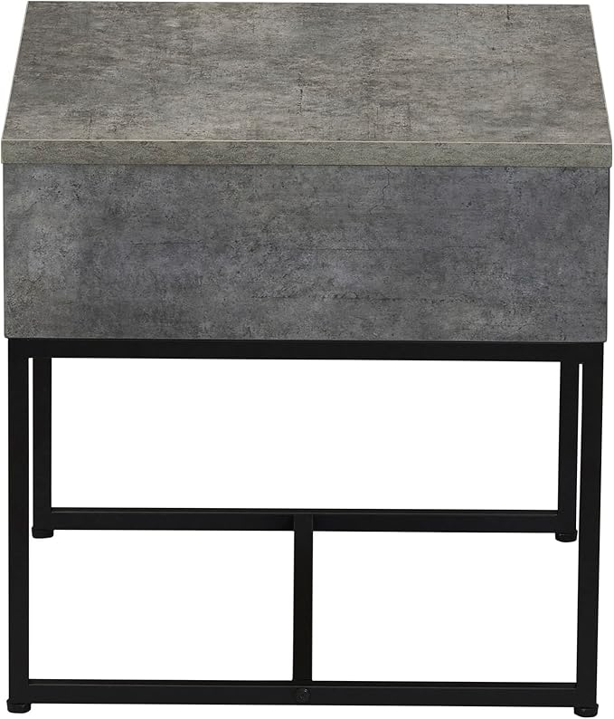 Household Essentials Wrap Square Side End Table Rustic Slate Concrete and Black Metal