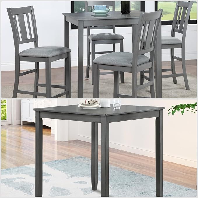 Dining Table for 4, Wooden Rectangular Kitchen Table with Natural Woodgrain Finish, 36" H MDF Modern Dining Table with Solid Wood Tapered Legs and Rounded Corners, Easy Assembly, Gray