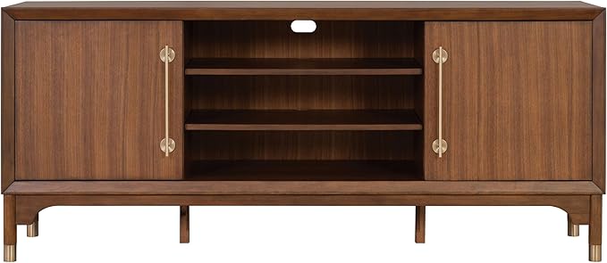 Furniture of America Forma Mid-Century Modern 70-inch TV Stand with Storage Cabinet and 3 Cable Holes, Entertainment Center Console for Living Room, Bedroom, Guest Room, Walnut