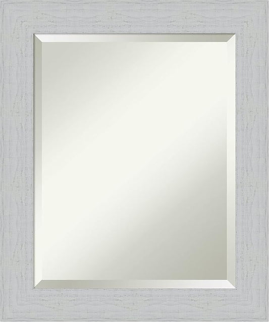 Amanti Art White Bathroom Mirror for Over Sink, 24x20 Shiplap White Rectangle Vanity Mirror, Small Coastal Wood Frame, Hangs Horizonally and Vertically, Bathroom Wall Decor, Beveled Edge from WI, USA