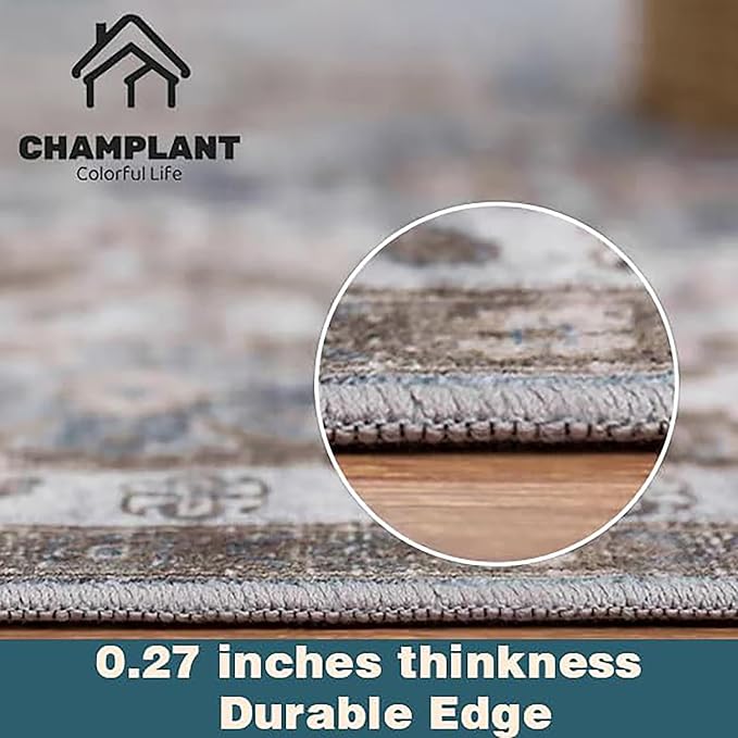 Washable Area Rug 9'x12' Retro Boho Design Non-Shedding Easy Care Ideal for High Traffic Areas in Living Room Bedroom Office Coffee Table Kitchen Large Carpet