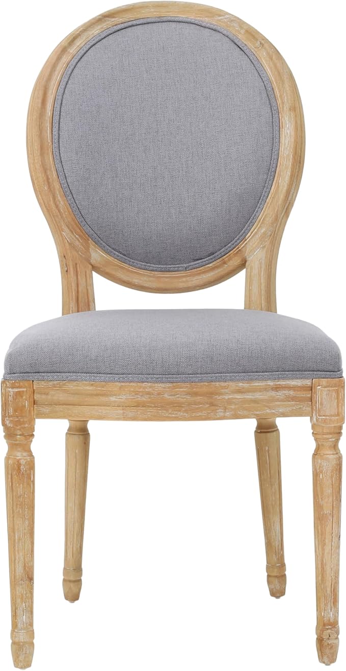 GDFStudio Hedwig French Country Fabric Dining Chairs (Set of 4), Light Gray + Natural