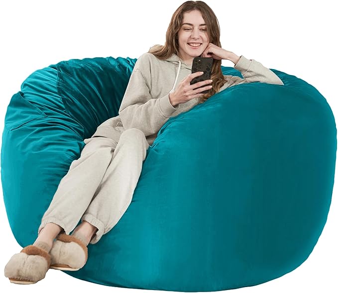 HABUTWAY Bean Bag Chair: Giant 5' Memory Foam Furniture Bean Bag Chairs for Adults with Microfiber Cover 5Ft (Sea Blue)