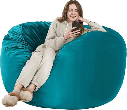 HABUTWAY Bean Bag Chair: Giant 5' Memory Foam Furniture Bean Bag Chairs for Adults with Microfiber Cover 5Ft (Sea Blue)