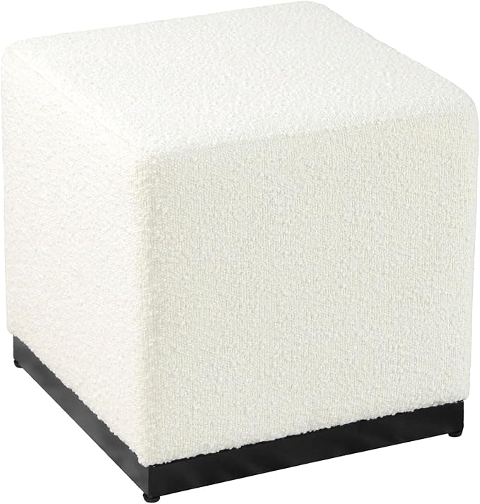 HomePop Cube Ottoman Home Décor |Square Ottoman - Cream Boucle