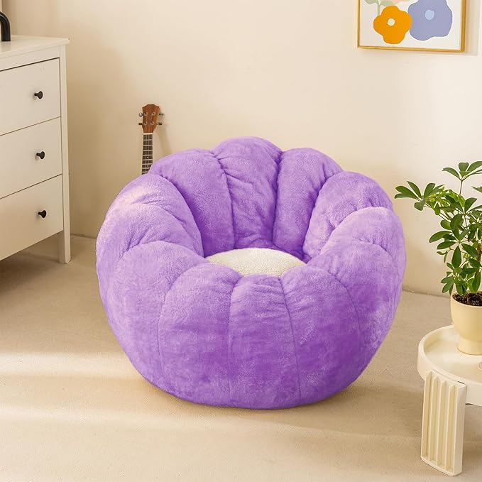 Pumpkin Bean Bag Sofa Chair, Bean Bag Chair with Filler for Teens, Kids, Toddler, Comfy and Lazy Sofa for Dorm, Apartment, Living Room and Bedroom, Violet