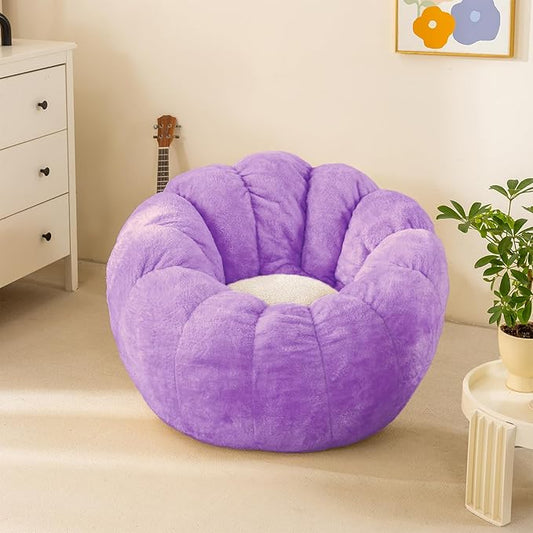 Pumpkin Bean Bag Sofa Chair, Bean Bag Chair with Filler for Teens, Kids, Toddler, Comfy and Lazy Sofa for Dorm, Apartment, Living Room and Bedroom, Violet