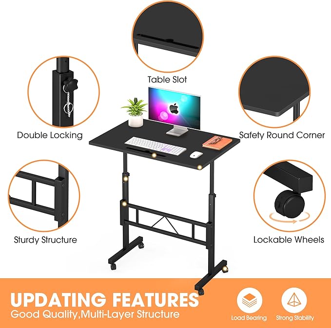 Klvied Small Standing Desk Adjustable Height for Sitting and Standing, Portable Laptop Table for Walking Pad (Black)
