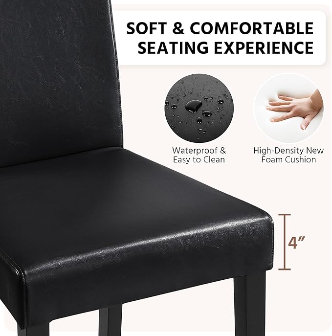 Yaheetech Dining Chairs Set of 2 Faux Leather Modern Dining Room Chairs with Rubberwood Legs and Padded Seat for Kitchen/Living Room/Restaurant, Black