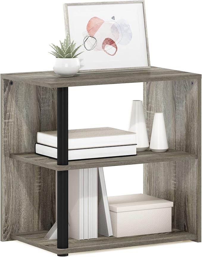Furinno Romain 2-Tier End Table, French Oak/Black