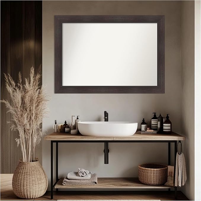 Amanti Art Brown Bathroom Mirror for Over Sink, 30x42 Sloped Espresso Rectangle Vanity Mirror, Large Modern Contemporary Frame, Hangs Horizonally and Vertically, Bathroom Wall Decor, Non-Beveled Edge
