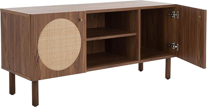 SAFAVIEH Ophelia TV Stand for up to 55" Flatscreen – Walnut, 2 Doors with Interior Storage, 2 Open Shelves, Entertainment Media Console (MED9615A)