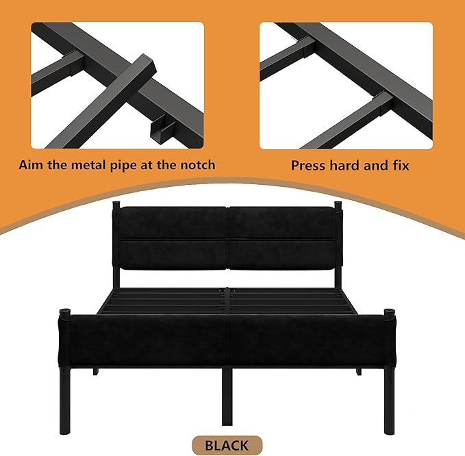 Metal Bed Frame,14Inch Queen Size Bed Frame with Storage Space,Heavy Duty Sturdy Mattress Foundation,Easy Assembly,No Box Spring Needed,Queen