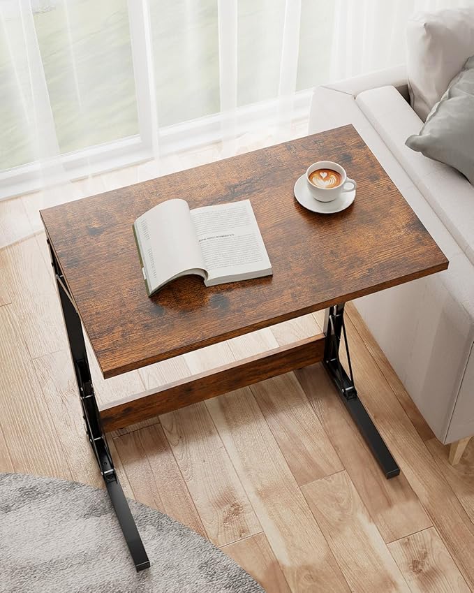 Tatub Folding TV Tray Table Set of 4, 24" Wide C-Shaped End Table for Couches, Small Sofa-Side Laptop Desk with Metal Frame for Living Room, Bedroom, Rustic-Brown