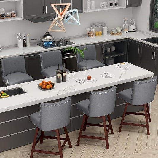 Counter Height Barstools Set of 6,360° Swivel Bar Stools with Back,26 inch Modern Counter barstools,Upholstered Bar Tall Stools for Kitchen Counter,Kitchen Island,Bar, Home (Dark Gray, SET OF 6)