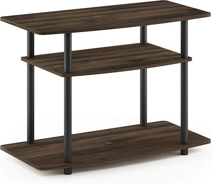 Furinno Turn-N-Tube No Tools 3-Tier Entertainment Center TV Stand for TV up to 32 Inch, Plastic Round Tubes, Columbia Walnut/Black