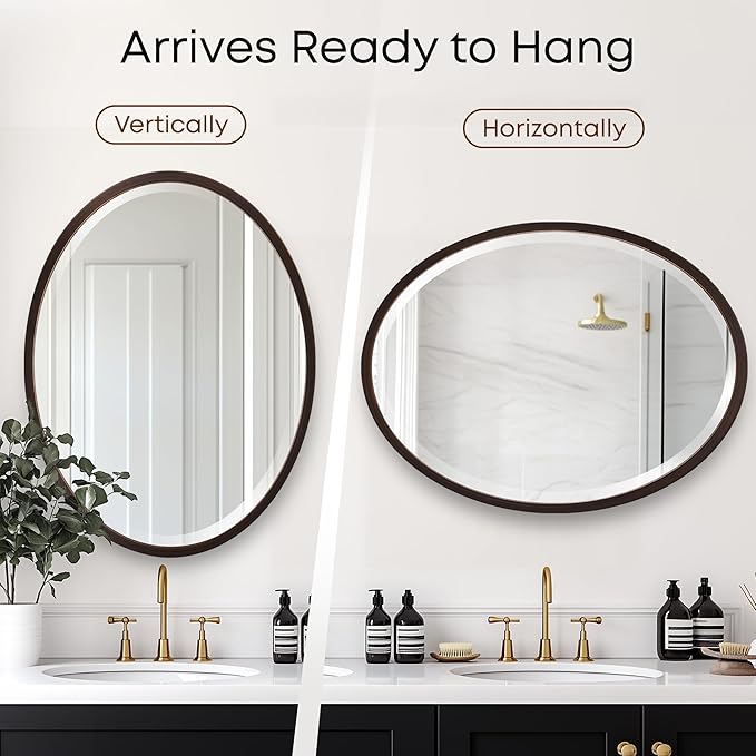 OVALCREST - Oval Wooden Beveled Wall Mirror for Home Decor, Bathroom, Vanity, Bedroom, Living Room, Hallway - London Style (Rubbed Bronze) 31.1 x 41.1