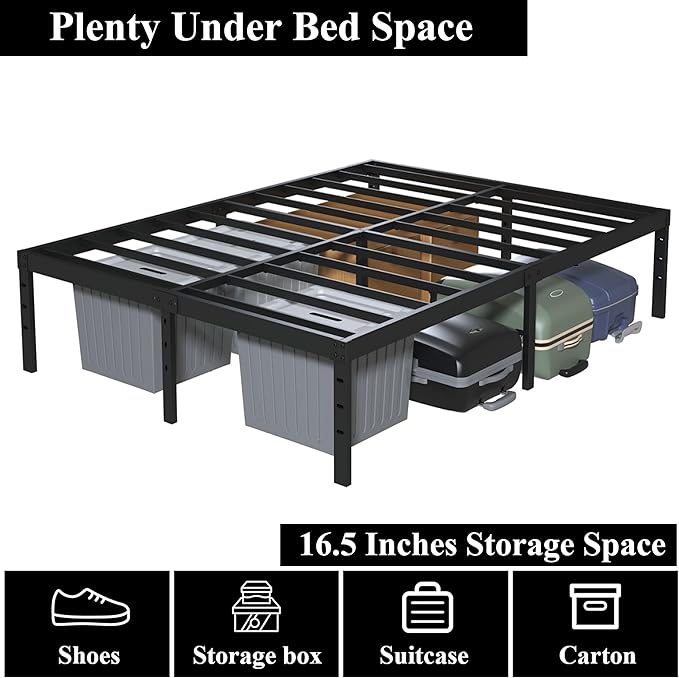 18 Inch King Bed Frame Heavy Duty Metal Platform King Size Bed Frames with High Storage, Eassy Assembly 3,500 Lbs Heavy Duty Bedframes, Black