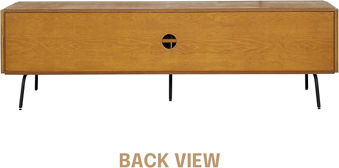 NTC Veil TV Stand with 4 Doors for TVs up to 75’’, Media Console with Vertical Groove Design and Metal Legs, Modern Entertainment Center for Living Room and Bedroom, Effortless Assembly, Rustic Oak