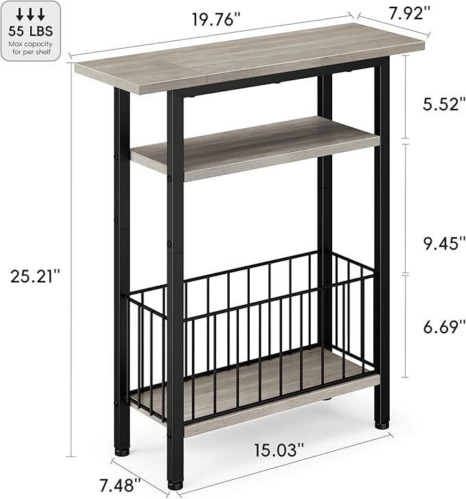 Vagusicc Narrow Side Table, Skinny Side Table for Couch, 3-Tier Small End Table for Small Spaces, Bed Side Tables with Storage, 25.2" Tall Slim Nightstand Bedside table for Living Room Bedroom, Greige
