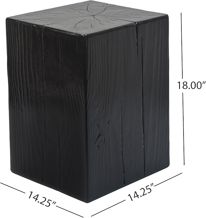 Christopher Knight Home Bard 18" Square Living Room Side Table, Wood-Like Distressed Finish End Table, Decorative Accent Table for Indoor Outdoor Usage, Space Saving Furniture, Black