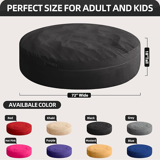 HABUTWAY XX-Large Bean Bag Chair: Giant 7' Memory Foam Furniture Bean Bag Chairs for Adults with Microfiber Cover 7Ft (Black)