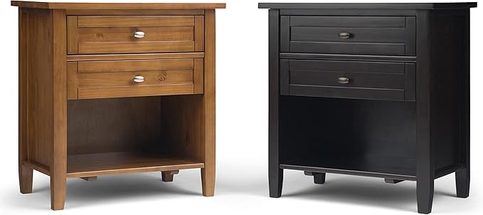 SIMPLIHOME Warm Shaker SOLID WOOD 24 Inch Wide Transitional Bedside Nightstand Table in Hickory Brown, For the Living Room and Bedroom