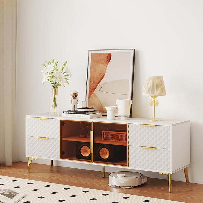 Rovibek 59" Modern TV Stand, Entertainment Center TV Console with Storage Drawers and Open Shelves, Media Console for Living Rooms and Bedrooms