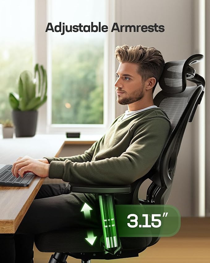 Marsail Ergonomic Office Chair Desk Chair,Gaming Chair with Height Adjustable Lumbar Support,Breathable Mesh Seat Adjustable Swivel Rolling Home Executive, Adjustable Armrest& 2D Headrest,Black