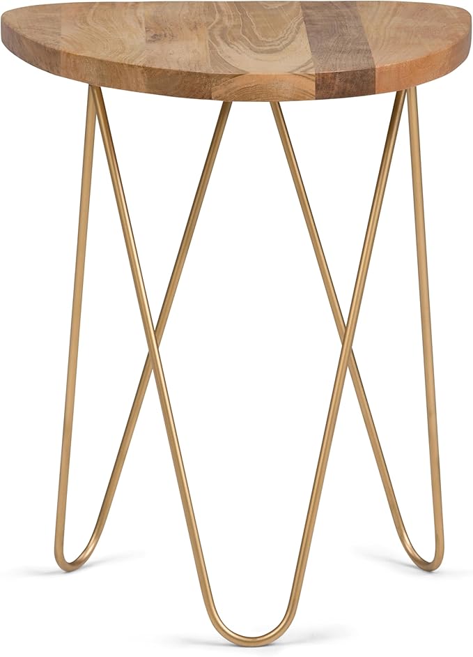 SIMPLIHOME Patrice Modern 18 inch Wide Metal and Wood Accent Side Table in Natural, Gold for the Living Room and Bedroom