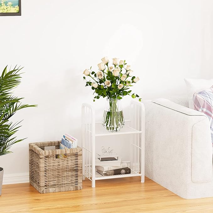 Bookshelf Storage Shelf Bookcase Freestanding Storage Stand for Living Room, Bedroom, Kitchen, Rust Resistance Easy Assembly Free Combination Multi-Functional Organizer (2 Tiers, White)