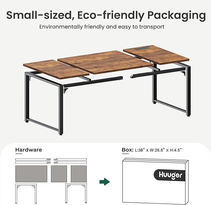 Huuger 71 x 31.5 Inch Desk with Power Outlets & USB-C, 1.2 Inch Thicker Desktop, Robust Metal Tubes, Deep Computer Desk, Heavy Duty Office Desk, Work Desk for Home Office, Rustic Brown