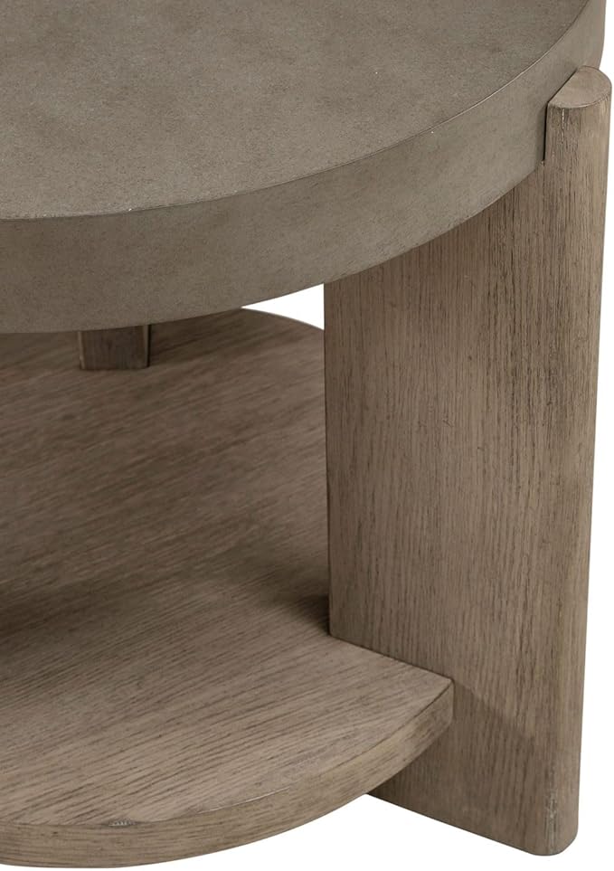 Liberty Furniture Affinity Round End Table for Living Room - Dusty Taupe Faux Concrete Tops