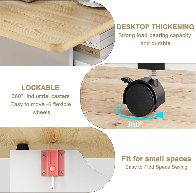GarveeHome Folding Dining Table, Space Saving Farmhouse Dining Table for 4 Storage Shelf, 6 Wheels Multipose Expandable Kitchen Drop Leaf Table for Small Space (Pear Wood, 50.1"D x 31.4"W x 29.5"H)