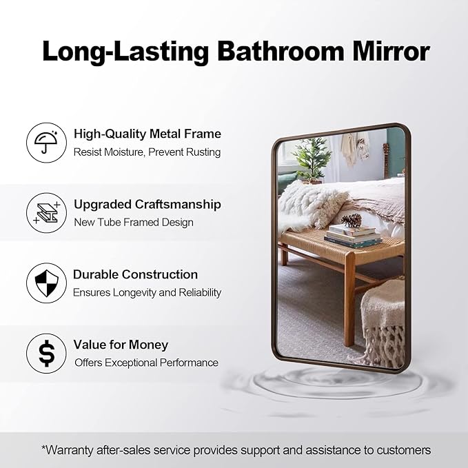 ANDY STAR Bronze Mirror for Wall, 20x28 Rounded Rectangle Farmhouse Mirror, Brushed Bronze Bathroom Mirror for Wall, Modern Vanity Mirror in Metal Frame Hang Vertically or Horizontally