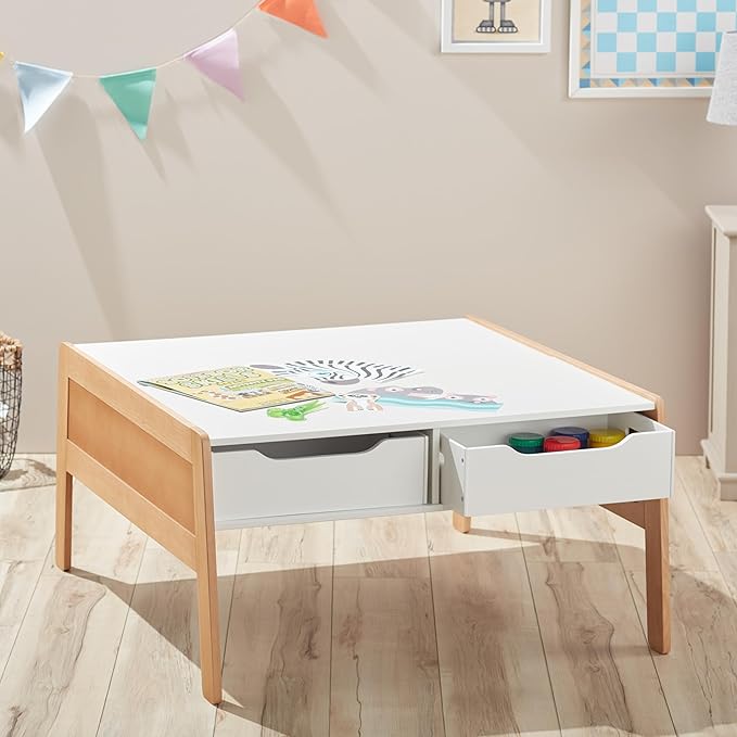 Melissa & Doug Kids Furniture Wooden Art & Activity Table with Bins Wooden Kids Activity Table, with Storage
