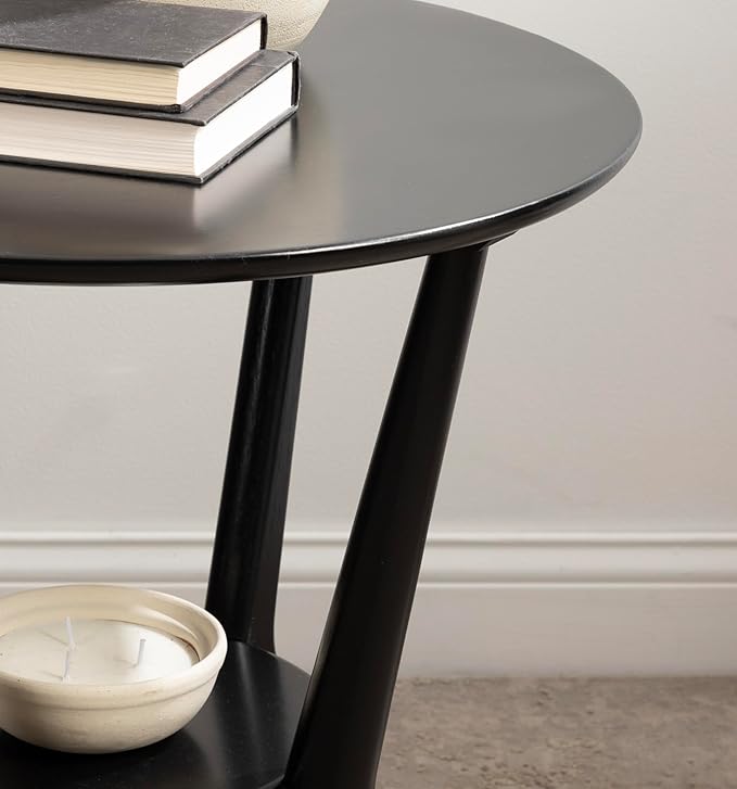 Kate and Laurel Nylah Round Wooden Side Table; 24 x 24 x 24; Black; Modern Tiered Circle Living Room Table with Solid Wood Construction for Use as Bedroom Nightstand