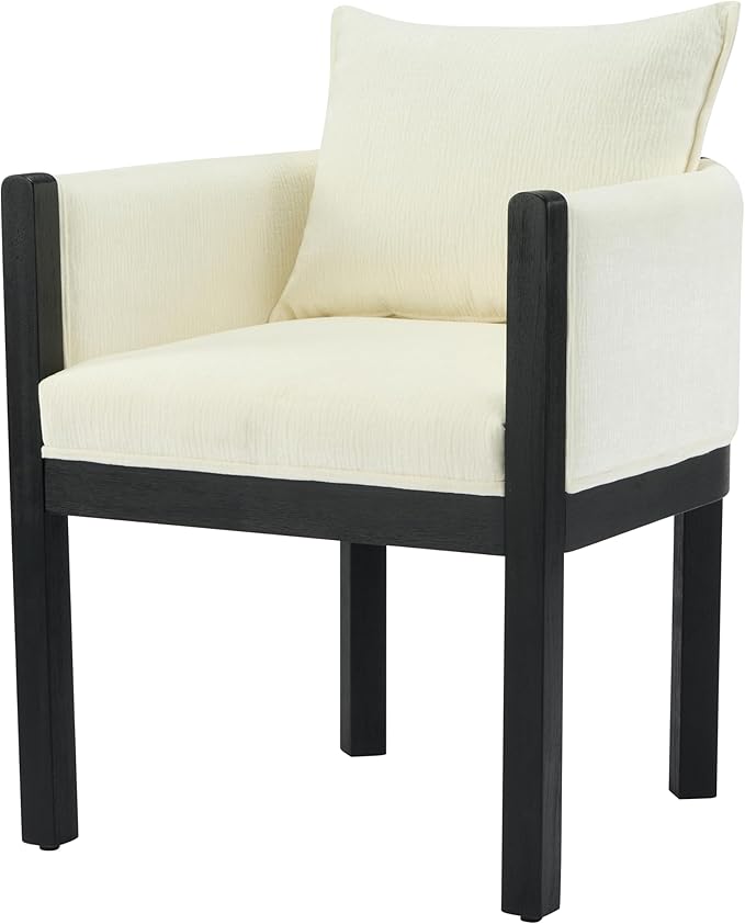 Christopher Knight Home Lucid Linen Upholstered Dining Chairs Set of 2, Rubber Wood Dining Room Chairs, Modern Armchair, Extra Seating for Dining Room, Versatile Indoor Furniture, White + Black