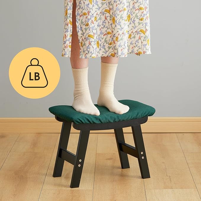 Foot Stool Ottoman Foot Rest Under Desk,Small Stool for Living Room, Bedroom and Kitchen (Black Legs - Green Stool Surface)