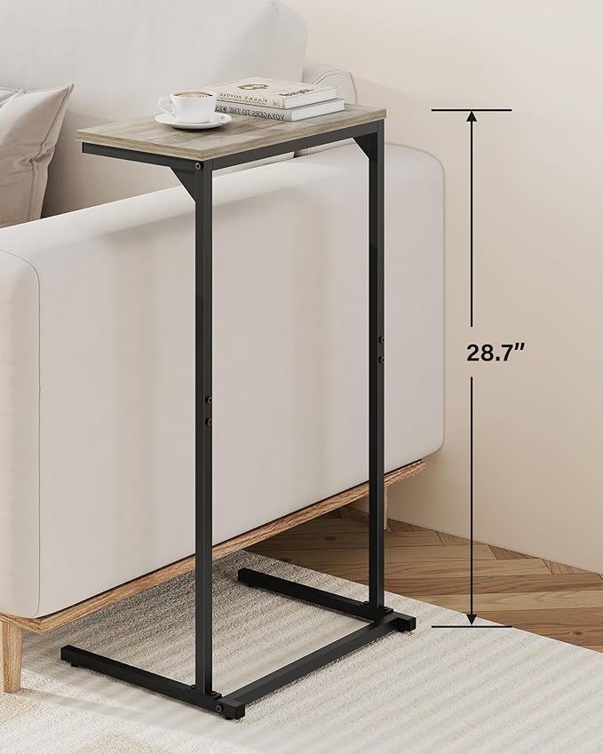 TUTOTAK C Shaped End Table, Small Side Table, 28.7 inch Tall Couch Table, Sofa Table, Living Room, Bed Room, Greige TB01BG071