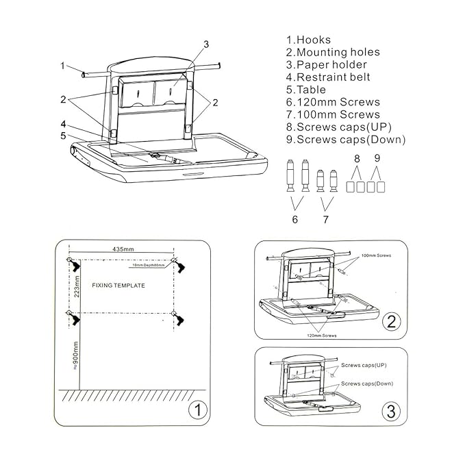 Fold-Down Baby Changing Diaper Station - Horizontal Wall Mounted, Sturdy & Durable with Safety Straps for Commercial Bathrooms(1 White Granite)