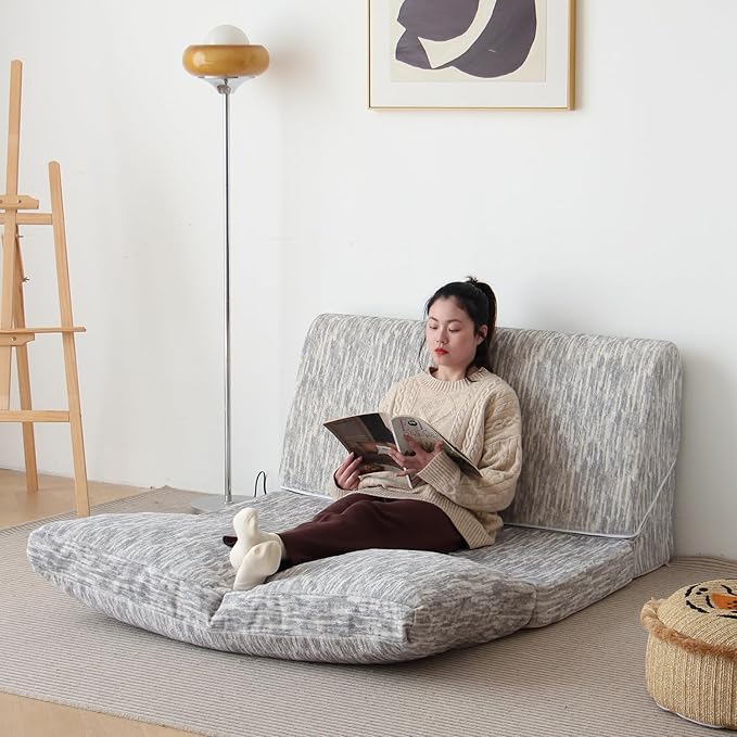 N&V Folding Chainse Lounger Bean Sofa, Foam Filling Folding Matress Sofa, Includes Removable and Machine Washable Cover, Soft Premium Faux Fur, White