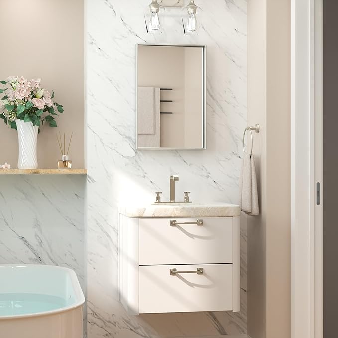 Keonjinn 16 x 24 in Brushed Nickel Bathroom Mirror, Rectangular Metal Framed Vanity Mirror for Wall Square Corner Aluminum Alloy Modern Rectangle Mirror(Horizontal/Vertical)