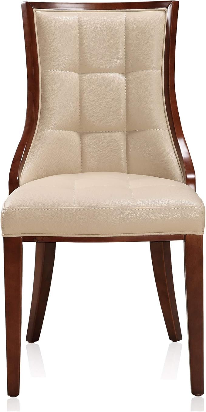 Manhattan Comfort Fifth Avenue Faux Leather Dining Chairs, Parsons Accent Furniture with Padded Wingback Seat, Fine Rectangular Stitching and Solid Beech Wood Frame, Set of 2, Cream