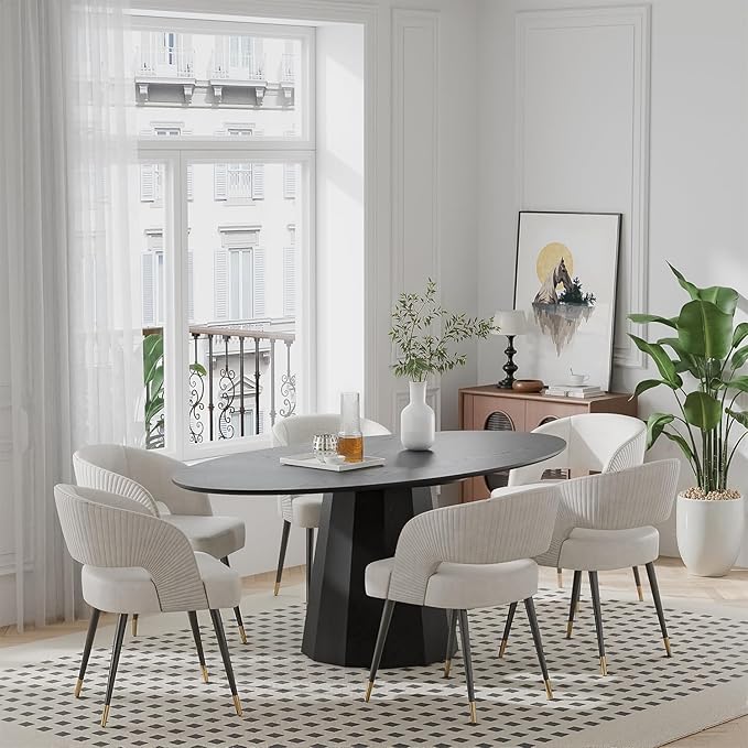 Casaphoria 67" Oval Dining Table, Modern Wood Kitchen Table with Cone Shaped Strip Polygonal Base for Living Room & Dining Room, Easy Assembly Farmhouse Furniture for 4-6, Black