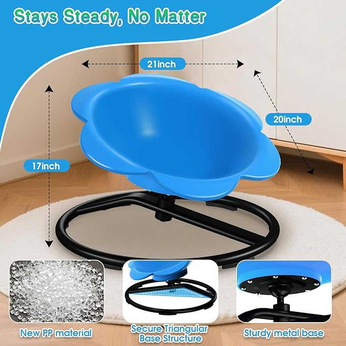Lucky Flower Spinning Chair for Autism Kids, Sensory Swivel Chair Training Body Coordination, Sit and Spin Autism & ADHD Sensory Toys for Kids, Sensory Products Toys for Ages 3+ (Blue)