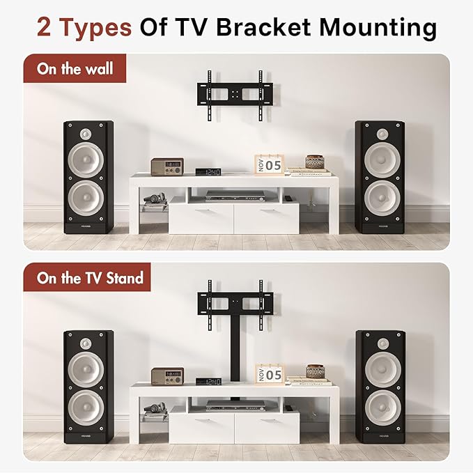Redkey Modern TV Stand with Mount - TV Console with 2AC Outlets - Television Stands with RGB Led Light for 75 Inch TVs - Double Cabinet - 40°Adjustable Amplitude - White